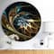 Designart Brown Blue Fractal Flower in Black Modern Wall Clock